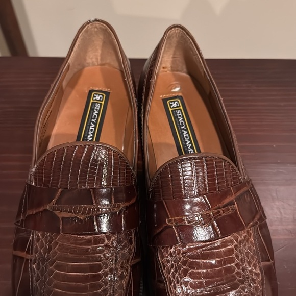 Stacy Adams brown, genuine, snake skin and leather slip on loafer style shoes 8 - Picture 4 of 12